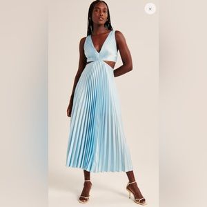 Abercrombie and Fitch Satin Pleated Cutout Dress Size S Blue